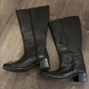 Black leather LL Bean wide-calf boots.